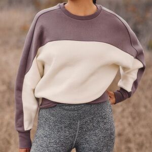 Beyond Yoga Woodland Colorblock Line It Up Sweatshirt XS Taupe Cream Soft